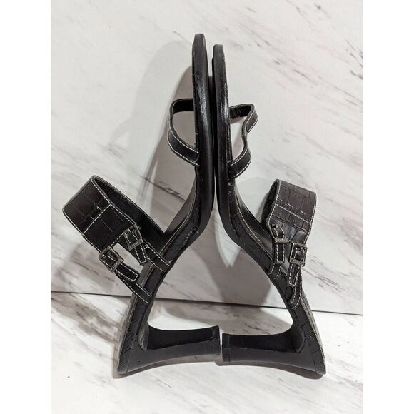 Chaps Women's Black Leather 3" Heel Croc Embossed Slide Kourtney Sandal Size 8 - Picture 3 of 12
